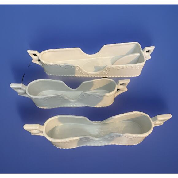 Home Essentials White Porcelain Flatware Caddies 3 Pc Set Spoon Fork Knife JAPAN - Picture 2 of 6